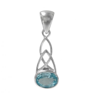 Oval Blue Topaz Pendant, Sterling Silver